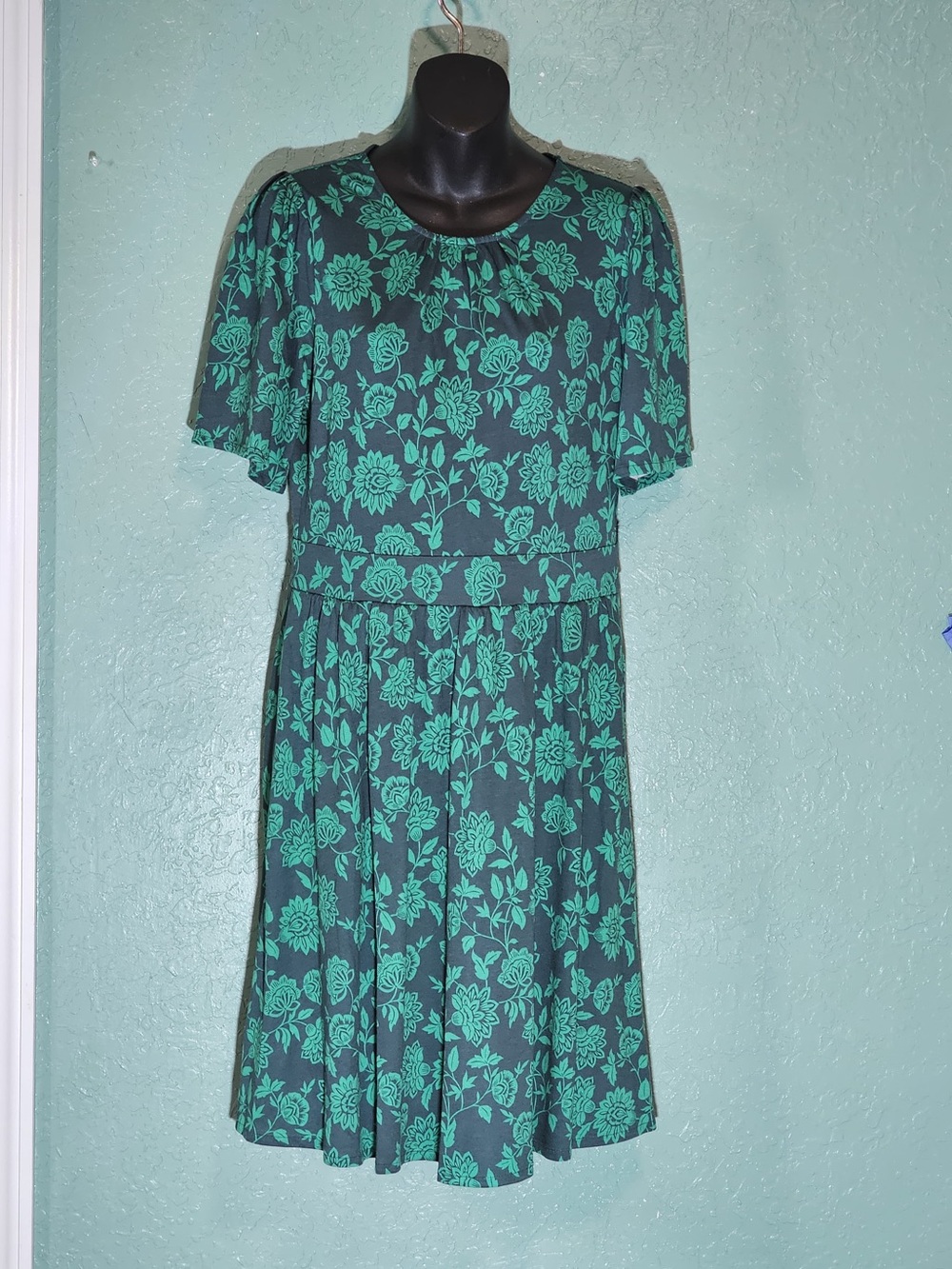 🌿✨ Boden Louisa Short Jersey Floral Dress Dark Green US 6R 🌸💚
